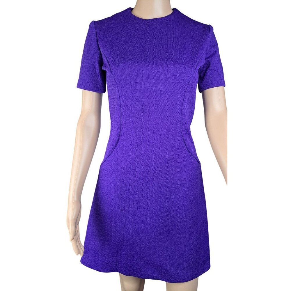 Vintage Handmade Purple Dress Textured Short Sleeve A-Line Polyester Size Small - Picture 1 of 8